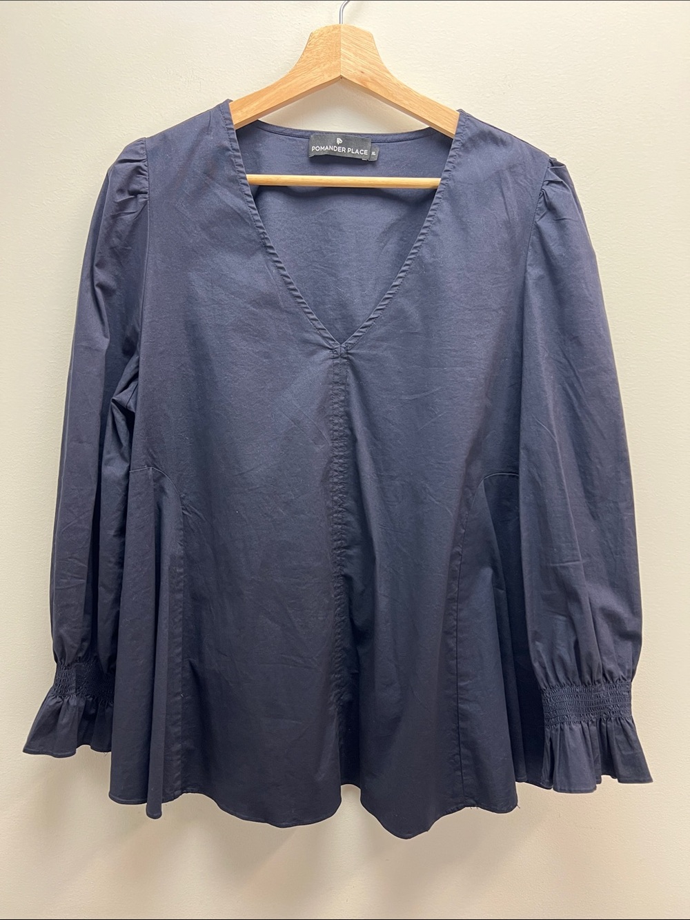 Tuckernuck Pomander Place Easton Blouse Navy Blue Womens XL Preppy Poplin